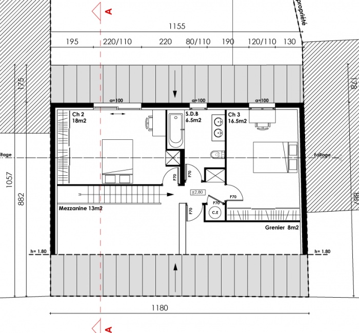 Rhabilitation, extension et surlvation d'une choppe : plan r+1